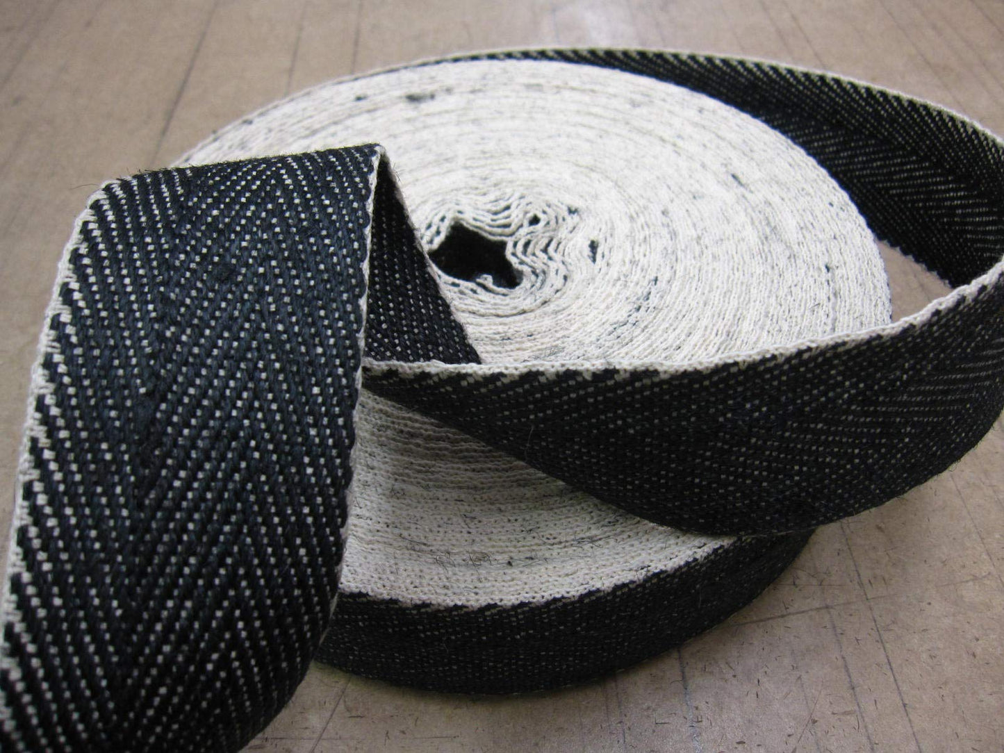Herringbone Webbing (Black and White). 10m roll