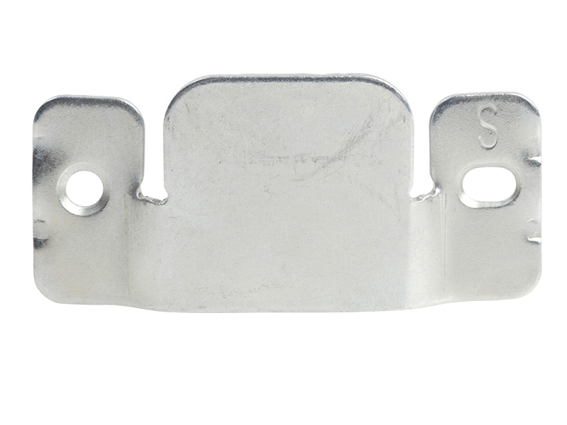 Metal interlocking furniture connector with radius corners